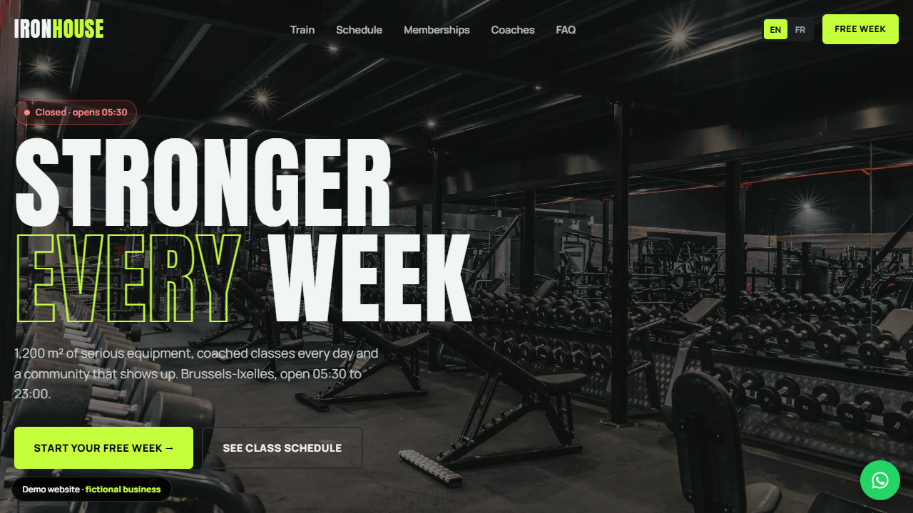 IRONHOUSE Medium: a photo of a gym hall with the headline Stronger every week