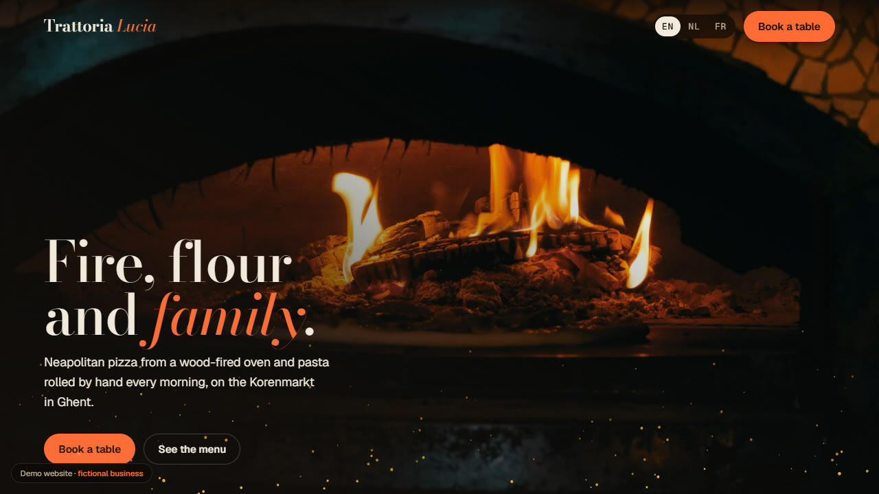 Trattoria Lucia Pro: flames inside a wood-fired oven