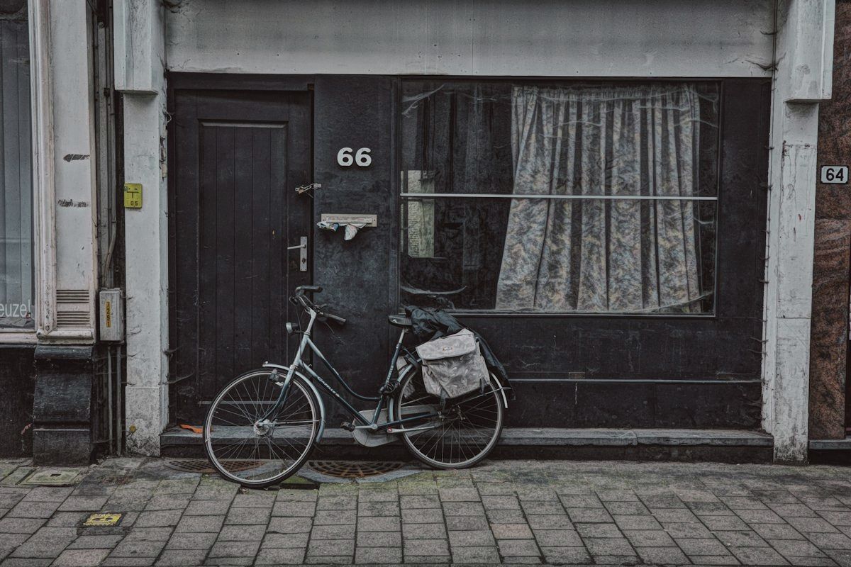 A bicycle against a shop front in Antwerp